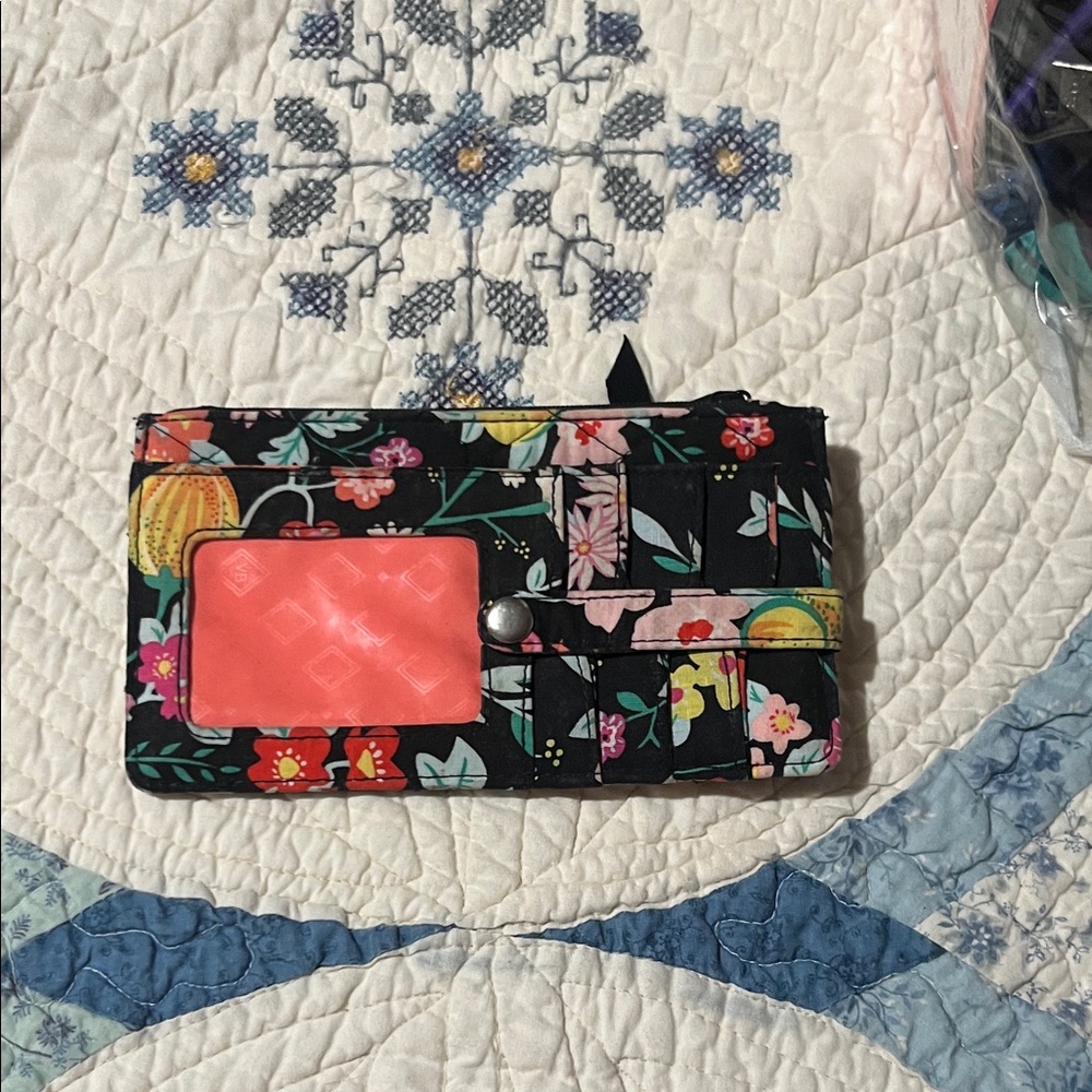 Floral Black Wallet with ID Window